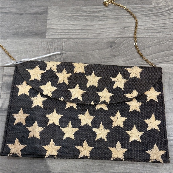Kayu Handbags - Dark  Gray and Cream Star Pattern Clutch